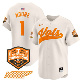 Tennessee Volunteers 2024 Champions Vapor Premier Limited baseball Jersey All Stitched Cream #1 Christian Moore