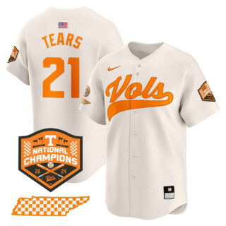 Tennessee Volunteers 2024 Champions Vapor Premier Limited baseball Jersey All Stitched Cream #21 Kavares Tears