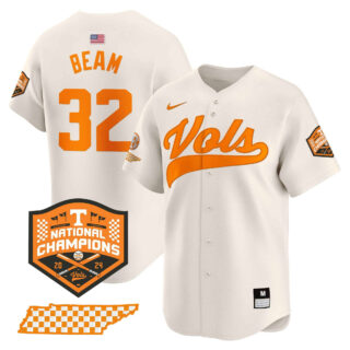 Tennessee Volunteers 2024 Champions Vapor Premier Limited baseball Jersey All Stitched Cream #32 Drew Beam
