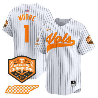 Tennessee Volunteers 2024 Champions Vapor Premier Limited baseball Jersey All Stitched Pinstripe #1 Christian Moore