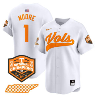 Tennessee Volunteers 2024 Champions Vapor Premier Limited baseball Jersey All Stitched White #1 Christian Moore