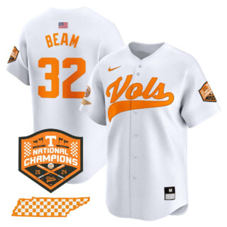 Tennessee Volunteers 2024 Champions Vapor Premier Limited baseball Jersey All Stitched White #32 Drew Beam