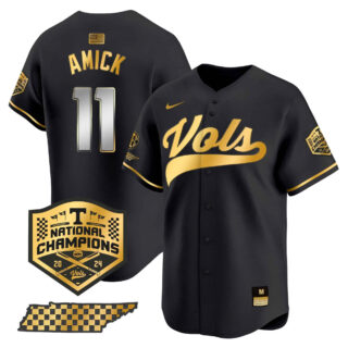Tennessee Volunteers 2024 Champions Vapor Premier Limited baseball Jersey All StitchedBlack Gold #11 Billy Amick