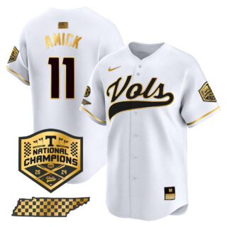 Tennessee Volunteers Jersey 2024 College World Series Vapor Premier Limited V2 NCAA Baseball Stitched White Gold #11 Billy Amick