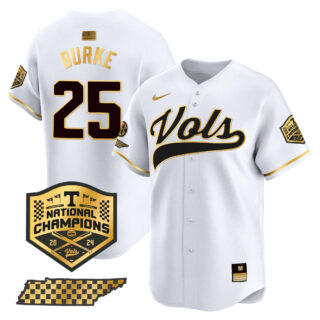 Tennessee Volunteers Jersey 2024 College World Series Vapor Premier Limited V2 NCAA Baseball Stitched White Gold #25 Blake Burke