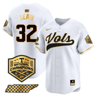 Tennessee Volunteers Jersey 2024 College World Series Vapor Premier Limited V2 NCAA Baseball Stitched White Gold #32 Drew Beam