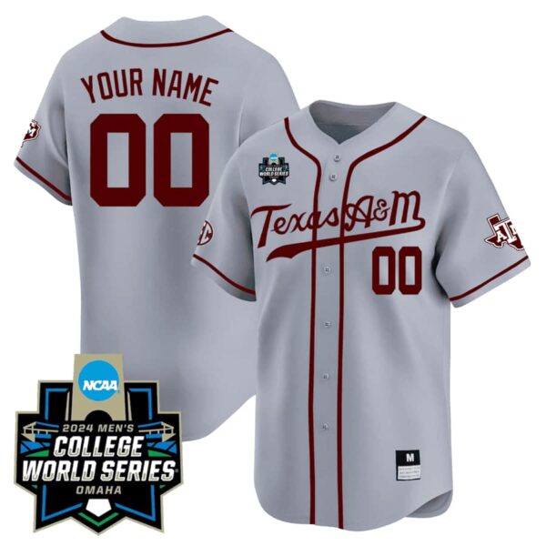 Custom Texas A&M Aggies 2024 College World Series Vapor Premier Limited Jersey All Stitched Grey