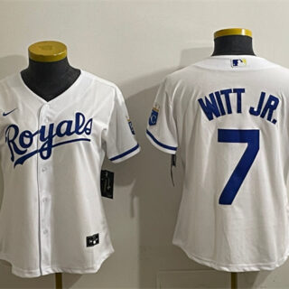 Women's Kansas City Royals #7 Bobby Witt Jr. White Cool Base Stitched Jersey(Run Small)