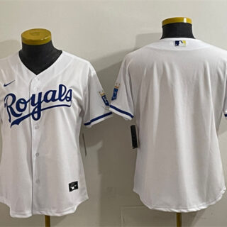 Women's Kansas City Royals Blank White Cool Base Stitched Jersey(Run Small)