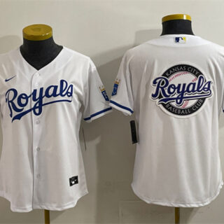 Women's Kansas City Royals Team Big Logo White Cool Base Stitched Jersey(Run Small)