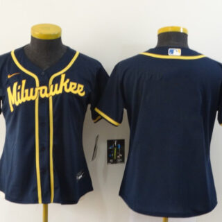 Women's Milwaukee Brewers Blank Cool Base Stitched Baseball Jersey(Run Small)