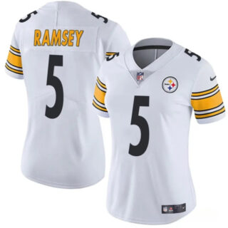 Women's Pittsburgh Steelers #5 Jalen Ramsey White 2025 Vapor Untouchable Limited Stitched Football Jersey(Run Small)