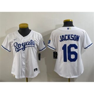 Women's Kansas City Royals #16 Bo Jackson White Cool Base Stitched Jersey(Run Small)