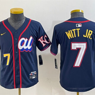 Youth American League #7 Bobby Witt Jr. Navy 2025 All-Star Edition Limited Stitched Baseball Jersey
