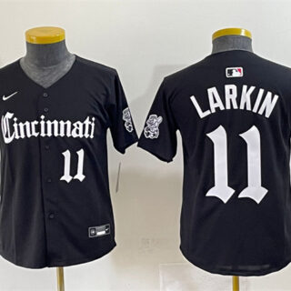 Youth Cincinnati Reds #11 Barry Larkin Black 'Gothic Queen City Edition' Vapor Premier Limited Stitched Baseball Jersey