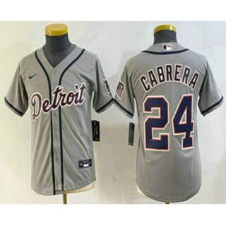 Youth Detroit Tigers #24 Miguel Cabrera Grey Cool Base Stitched Jersey