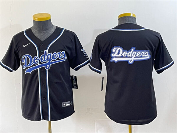 Youth Los Angeles Dodgers Team Big Logo Black Stitched Baseball Jersey