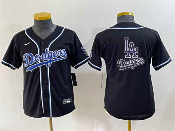 Youth Los Angeles Dodgers Team Big Logo Black Stitched Baseball Jersey
