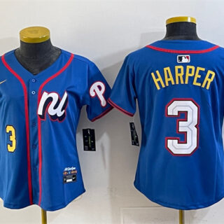 Youth National League #3 Bryce Harper Blue 2025 All-Star Edition Limited Stitched Baseball Jersey