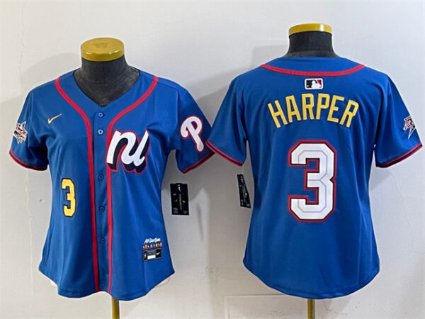 Youth National League #3 Bryce Harper Blue 2025 All-Star Edition Limited Stitched Baseball Jersey