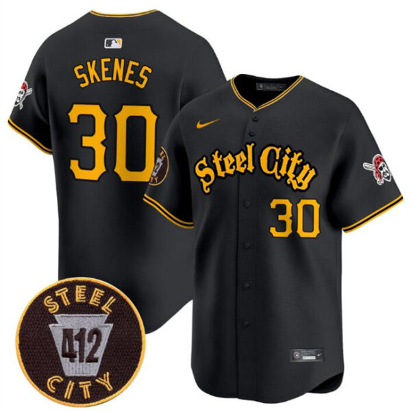 Youth Pittsburgh Pirates #30 Paul Skenes Black 412 Patch Vapor Premier Limited Stitched Baseball Jersey