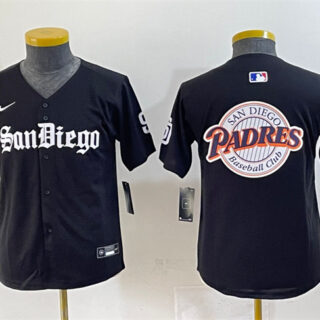 Youth San Diego Padres Team Big Logo Black Gothic Edition Vapor Limited Stitched Baseball Jersey