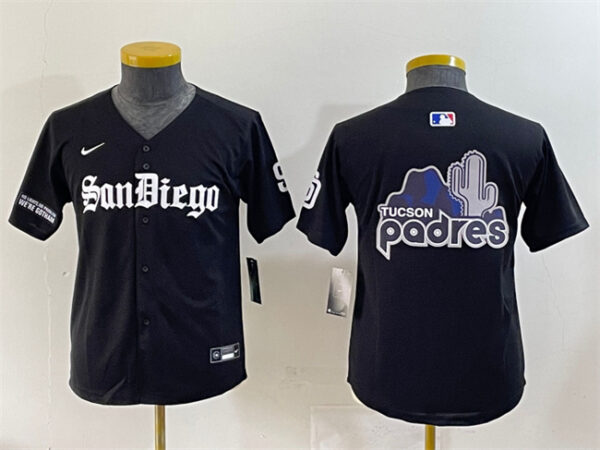 Youth San Diego Padres Team Big Logo Black Gothic Edition Vapor Limited Stitched Baseball Jersey