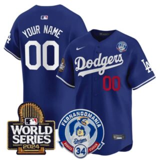 Custom Men's Dodgers Fernando Valenzuela & 2024 World Series Patch Vapor Premier Limited Jersey V3 All Stitched Royal