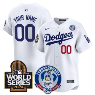Custom Men's Dodgers Fernando Valenzuela & 2024 World Series Patch Vapor Premier Limited Jersey V3 All Stitched White