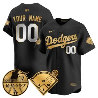 Custom Men's Los Angeles Dodgers Vapor Limited Jersey Shohei Ohtani Patch All Stitched Black Gold