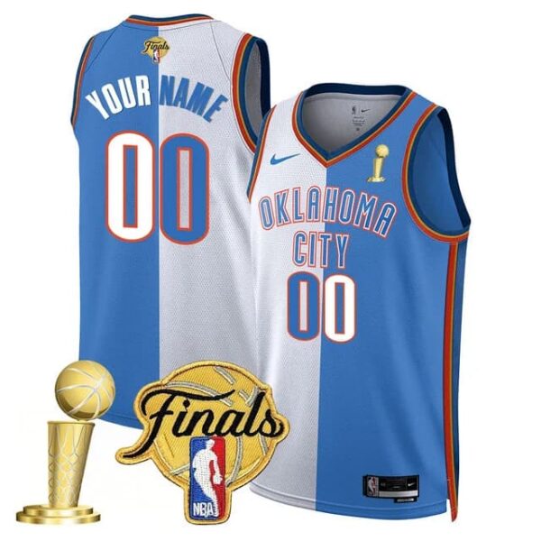 Custom Men's Oklahoma City Thunder 2024-25 Champions Split Jersey All Stitched