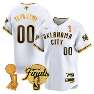 Custom Men's Oklahoma City Thunder Final Patch White Gold Baseball Jersey All Stitched