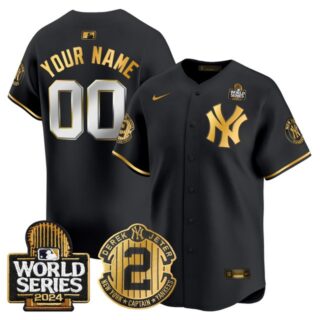Custom Men's Yankees Derek Jeter Patch 2024 World Series Vapor Premier Limited Jersey All Stitched Black Gold