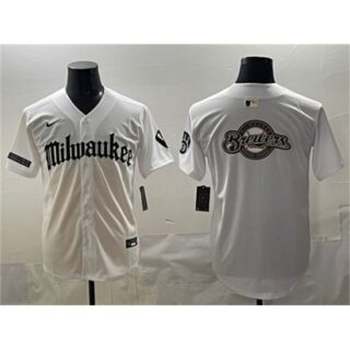 Men's Milwaukee Brewers Team Big Logo White 'Gothic 414 Shadows Edition' Vapor Premier Limited Stitched Jersey