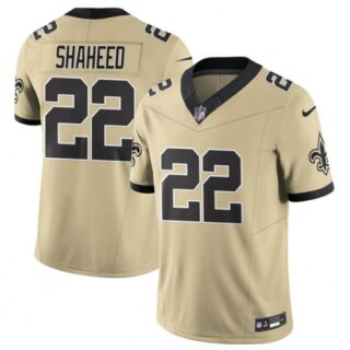 Men's New Orleans Saints #22 Rashid Shaheed Gold 2025 F.U.S.E. Alternate Vapor Limited Football Stitched Jersey
