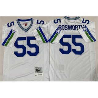 Men's Seattle Seahawks #55 Brian Bosworth White Throwback Football Stitched Jersey