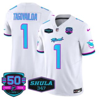 Men's Tua Tagovailoa #1 Miami Dolphins Miami Vice White Vapor Limited Jersey