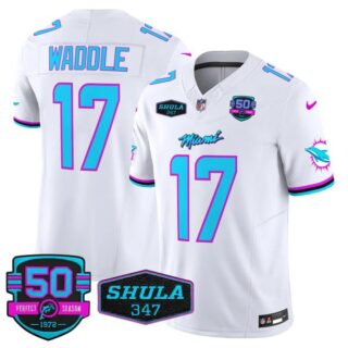 Men's Jaylen Waddle #17 Miami Dolphins Miami Vice White Vapor Limited Jersey