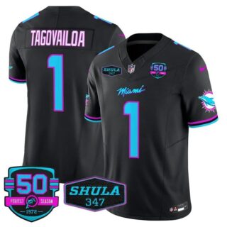Men's Tua Tagovailoa #1 Miami Dolphins Miami Vice Black Vapor Limited Jersey