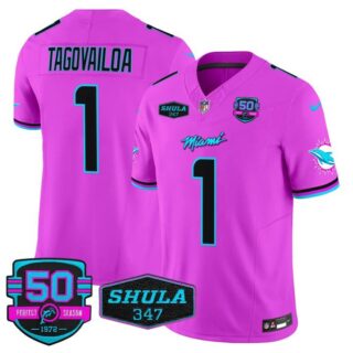 Men's Tua Tagovailoa #1 Miami Dolphins Miami Vice Pink Vapor Limited Jersey