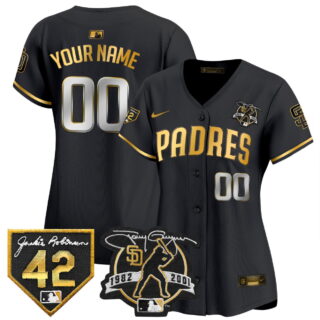 Custom Women's San Diego Padres 2024 Tony Gwynn & Robinson Patch Vapor Premier Limited Jersey Black