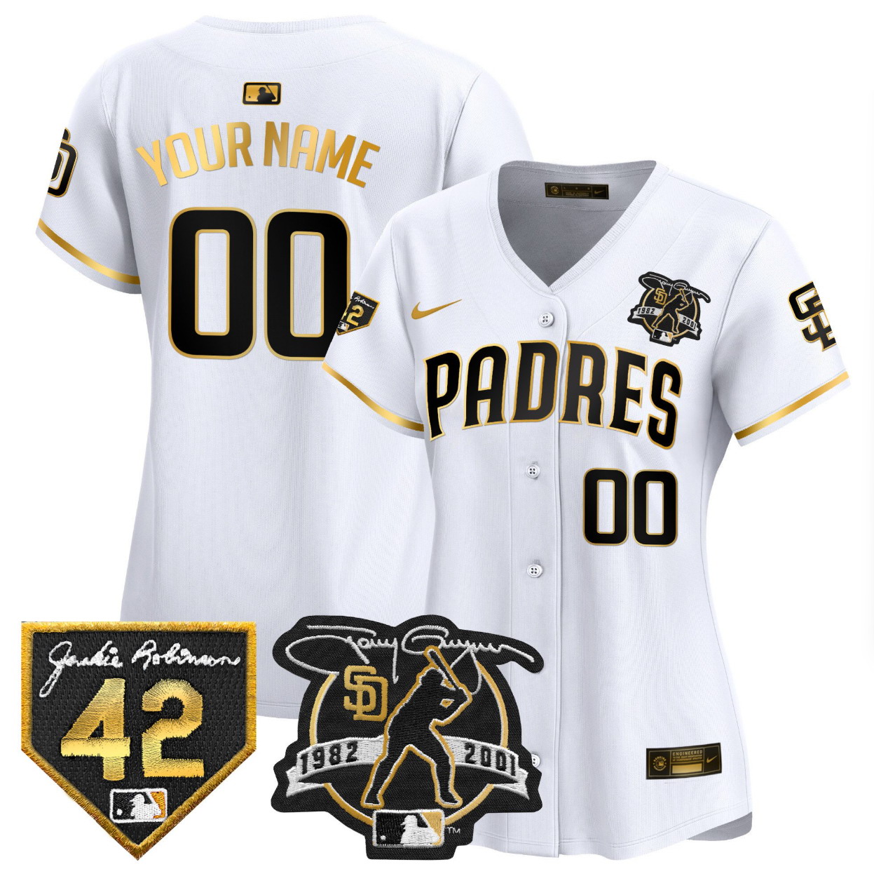 Custom Women's San Diego Padres 2024 Tony Gwynn & Robinson Patch Vapor Premier Limited Jersey White