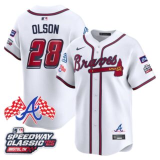 Men's Atlanta Braves #28 Matt Olson 2025 Speedway Classic Limited Jersey V1 All Stitched
