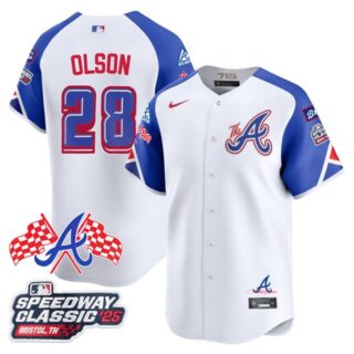 Men's Atlanta Braves #28 Matt Olson 2025 Speedway Classic Limited Jersey V1 All Stitched