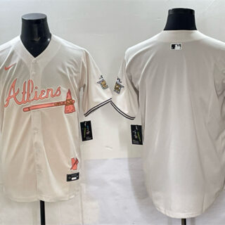 Men's Atlanta Braves Blank Cream 2024 Atliens & Peach With Outkast Patch Vapor Limited Stitched Baseball Jersey