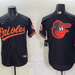 Men's Baltimore Orioles Black Team Big Logo Cool Base Stitched Jersey