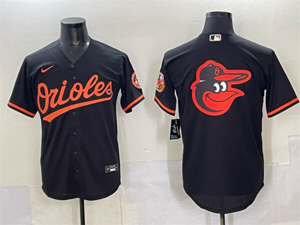 Men's Baltimore Orioles Black Team Big Logo Cool Base Stitched Jersey