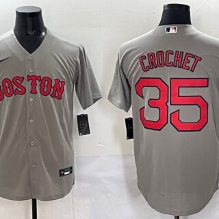 Men's Boston Red Sox #35 Garrett Crochet Gey Cool Base Stitched Baseball Jersey
