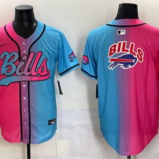 Men's Buffalo Bills Team Big Logo Pink Blue Limited Stitched Baseball Jersey