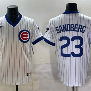 Men's Chicago Cubs #23 Ryne Sandberg White Throwback Stitched Baseball Jersey